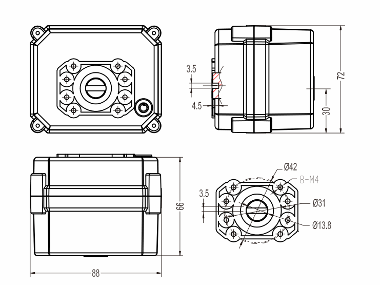 精小型電動球閥尺寸圖 精小型電動球閥尺寸圖